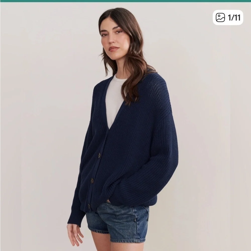 JENNI KAYNE Cotton Cocoon Cardigan - navy L